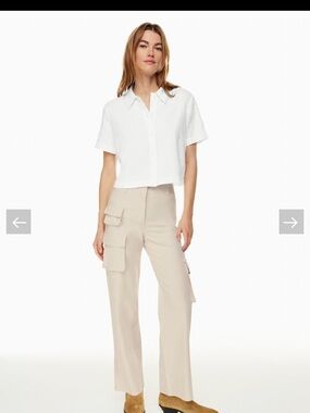 Wilfred linen Cropped White Button Front Shirt